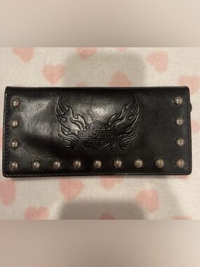 Genuine Black Leather Harley Davidson Biker Style Studded Wallet